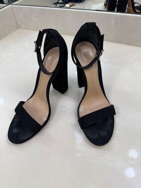 Schulz Black Suede Block Heel Sandals with Ankle Strap 9